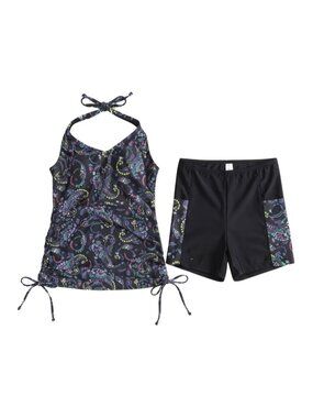 NWT Halcurt Plus Size 2XL Tankini Swimsuit Paisley Print Tank Top Swim Shorts 2X